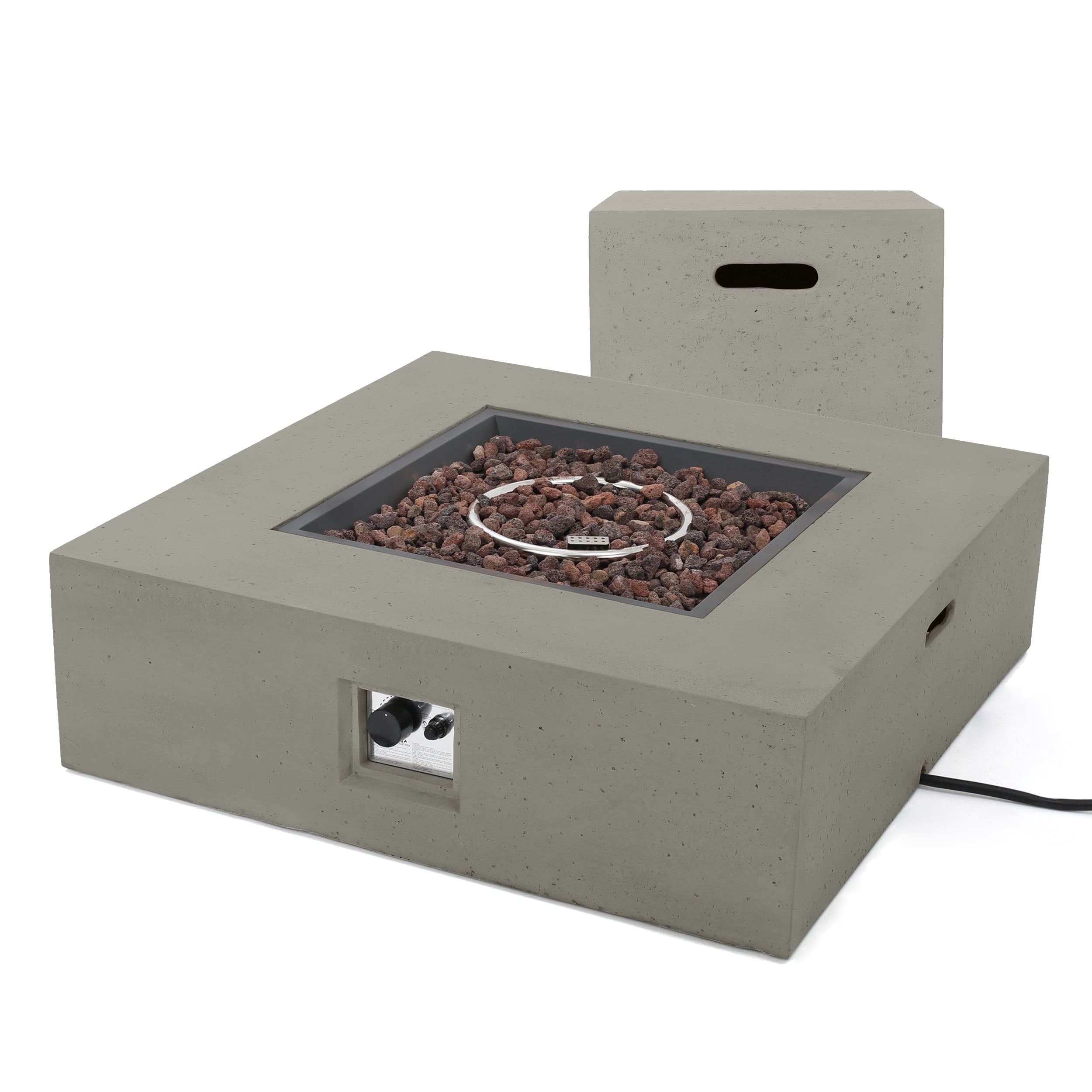 Hayes Square 50K BTU Outdoor Gas Fire Pit Table with Tank Holder, Light Grey