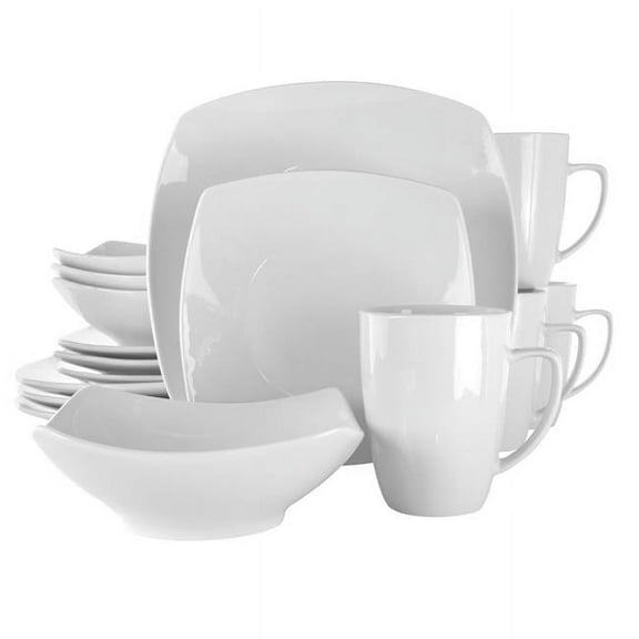 Hayes Square Porcelain Dinnerware Set, White - 16 Piece