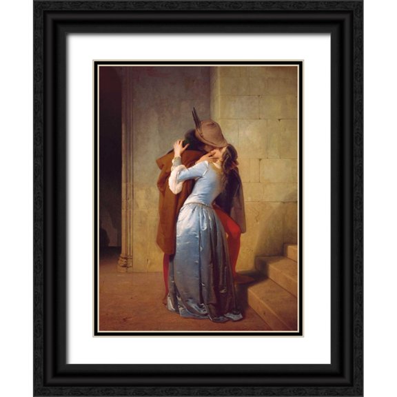 Hayez, Francesco 12x14 Black Ornate Wood Framed with Double Matting Museum Art Print Titled - ll bacio