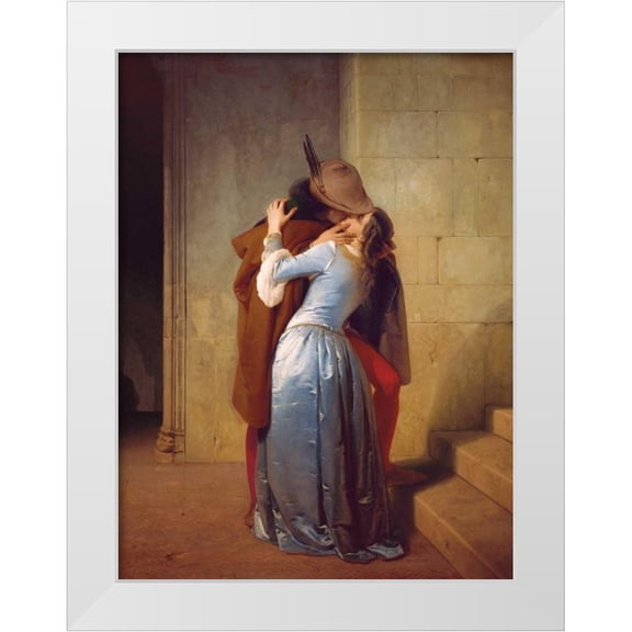 Hayez, Francesco 12x14 White Modern Wood Framed Museum Art Print Titled - ll bacio