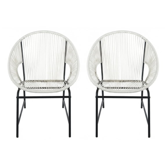 Hayk Outdoor Modern 2 Seater Faux Rattan Chat Set, White and Black