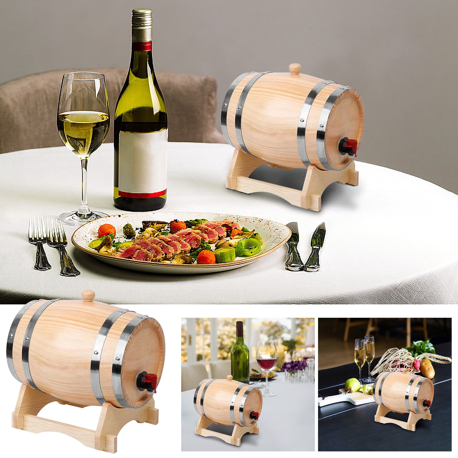 Haykey 1L Wine Barrel Wooden Keg Whiskey Dispenser, Unique Wood