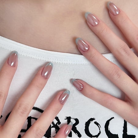 Hayley Aurora Nude French Pure Handmade Nail Wear Daily Temperament Advanced Sense Pure Handmade Nail Art Fake Nails