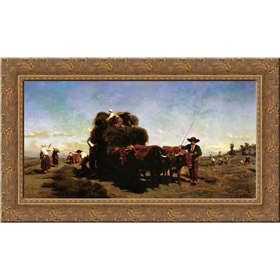 Haymaking in the Auvergne 24x14 Gold Ornate Wood Framed Canvas Art by Rosa Bonheur