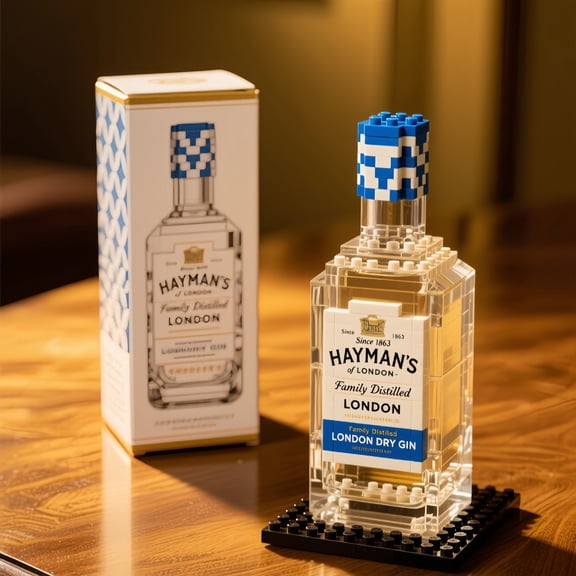 Hayman's London Dry Gin Building Set, 400+ Pieces Microblocks Miniature Spirit Bottle Model Kit, Classic Gin Replica with Display Box, Compatible with Major Brick Brands, Unique Gift for Adults
