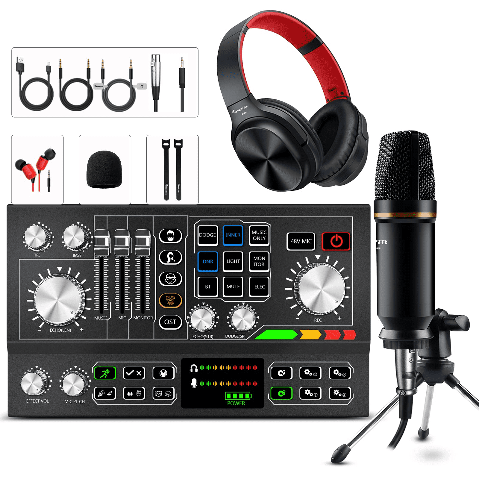 Hayner-Seek All-In-One Microphone, Aluminum Alloy Black, 20Hz-20KHz
