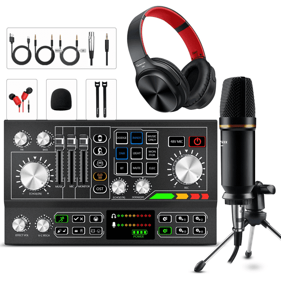 Khz Bundle Podcast Equipment Bundle: DJ Mixer, Condenser Microphone, Sound Effect ...