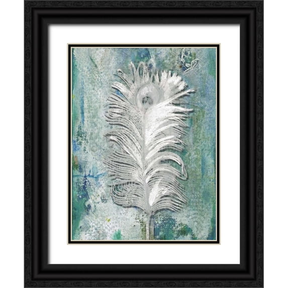 Haynes, Smith 25x32 Black Ornate Wood Framed with Double Matting Museum Art Print Titled - Silvery Peacock 1