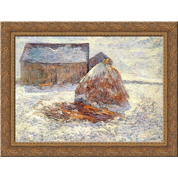 Hayrick 24x18 Gold Ornate Wood Framed Canvas Art by John Henry Twachtman