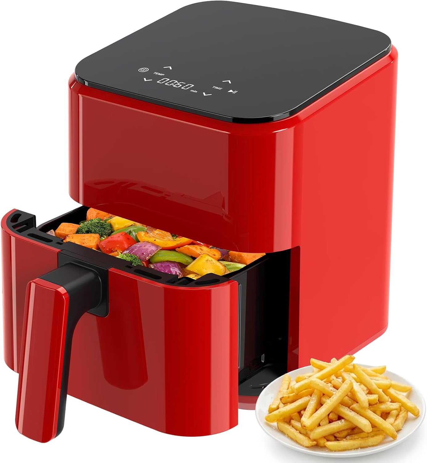 Haysky 3QT Air fryer, Compact Airfryer Less Oil Crispy Frying, Digital Touchscreen with 4 Presets, Nonstick &Dishwasher Safe Basket, Red
