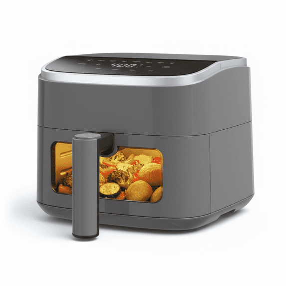 Haysky 4 QT Air fryer with Digital Touchscreen, Compact Rapid Air Cooker with View Window & 8 Presets & Timer, Nonstick Dishwasher-Safe Parts, Gray