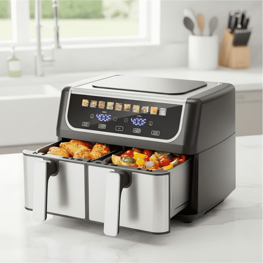 Haysky 9.5QT Dual Basket Air Fryer, 10-in1 Digital Touchcreen 2 Independent 4.75Qt Basket, Non-Stick, Black