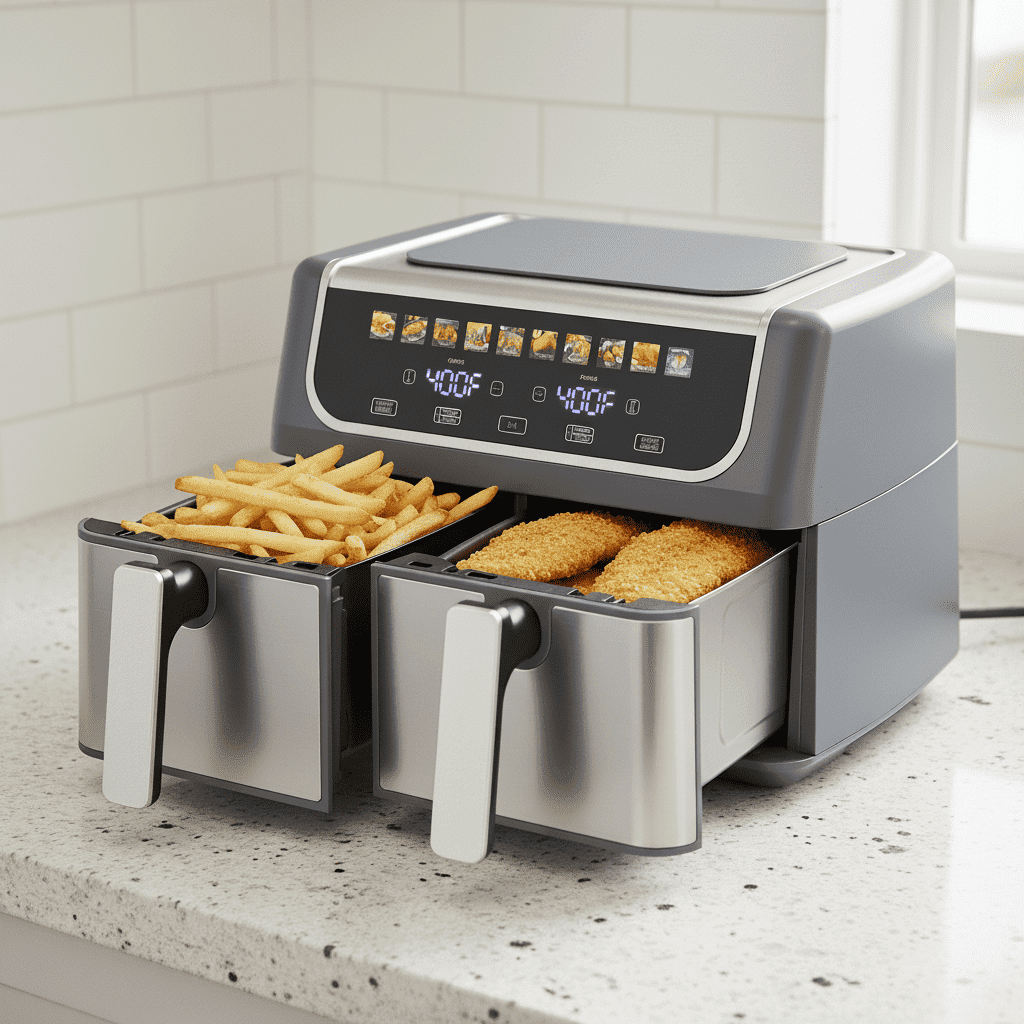 Haysky 9.5QT Dual Basket Air Fryer, 10-in1 Digital Touchcreen 2 Independent 4.75Qt Basket, Non-Stick, Gray