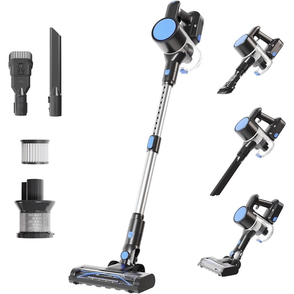 Haysky Cordless Vacuum Cleaner, Multi-Surface Removable Handheld Lightweight Stick Vacuum for Home, LED Headlights for Pet Hair, Carpet & Hard Floors, Silver