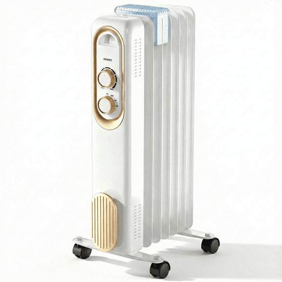 Haysky Electric Oil Filled Radiator, 1500W Space Heater, Adjustable Thermostat, Overheat/Tip-Over Protectionr, Quiet Compact Portable for Indoor Family Living Room, White