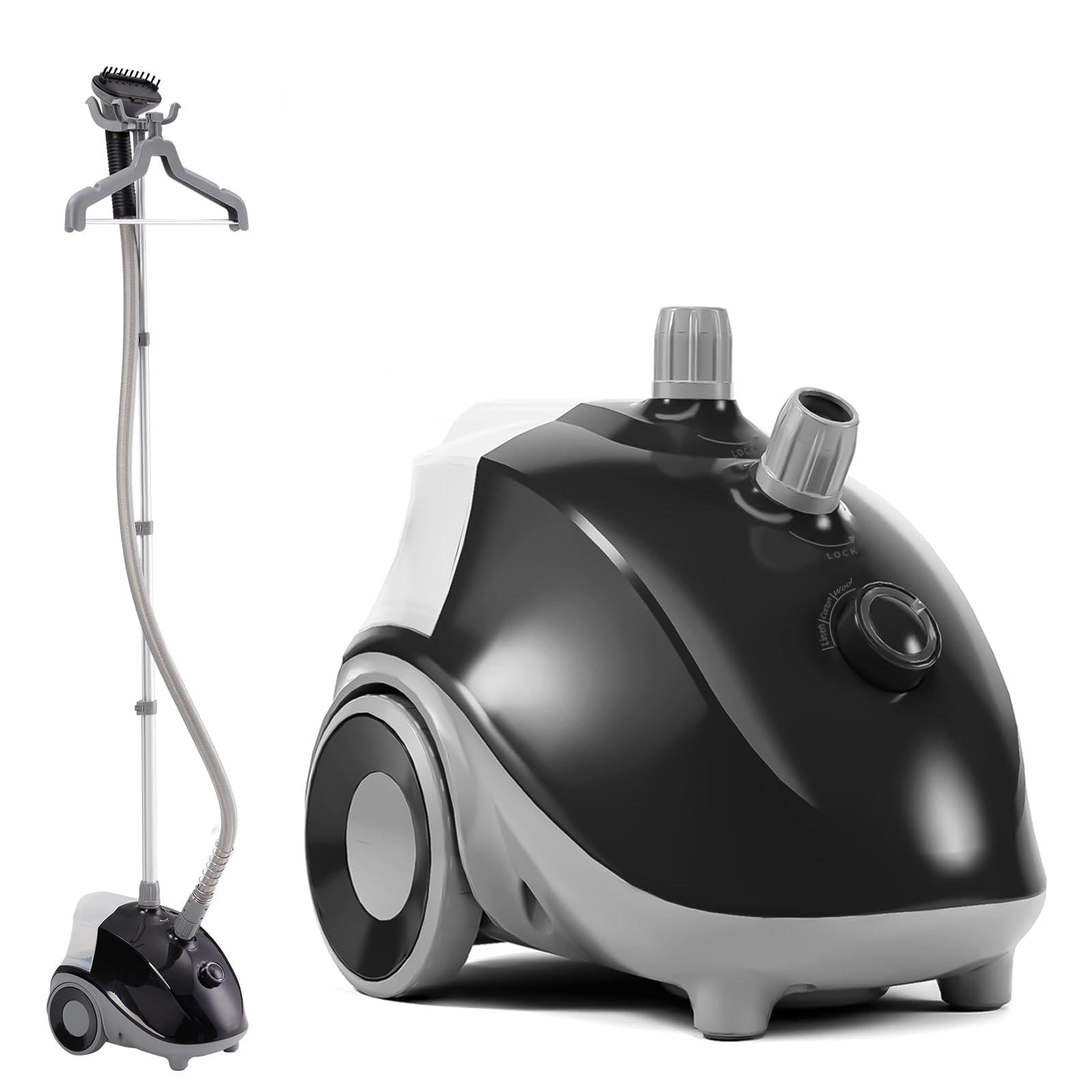 Atilioo Garment Steamer with Wheels, 1500W Powerful Standing Wrinkle Remover Heats, 1.7L Water Tank for 55 Min Continuous Steaming, Black