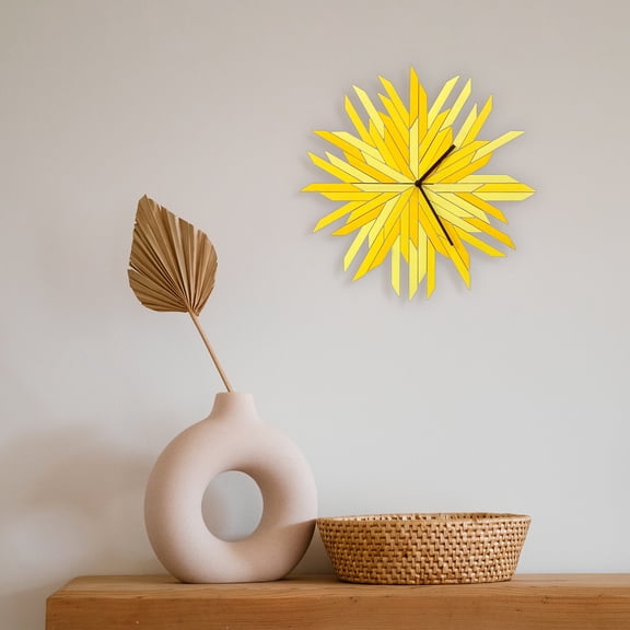 Ardeola- Haystack Yellow - 16 in Analog Wall Clock with Decorative Pattern