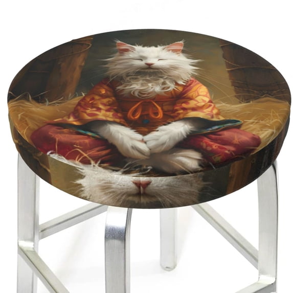 Haystack Meditating Cat Round Bar Stool Seat Covers, Elastic Round Chair Cover Stool Seat Slipcover Bar Stool Cushions Round Pad for 12-14 inch