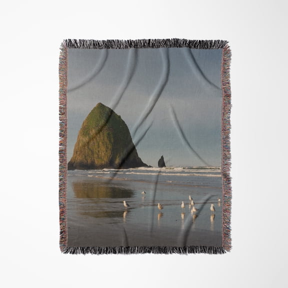 Haystack Rock On Cannon Beach, Oregon, Woven Blanket