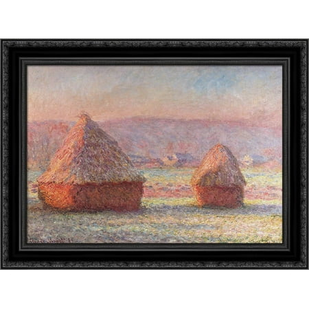 Haystacks White Frost, Sunrise 24x20 Black Ornate Wood Framed Canvas Art by Monet, Claude