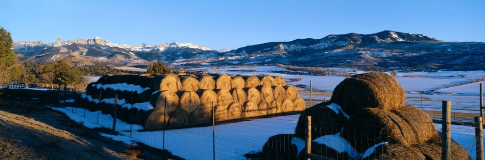 Haystacks and Cimarron Mountains at Sunset Colorado Canvas Art - Panoramic Images (27 x 9)