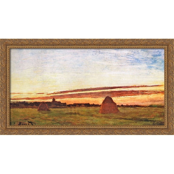 Haystacks at Chailly 40x22 Large Gold Ornate Wood Framed Canvas Art by Claude Monet