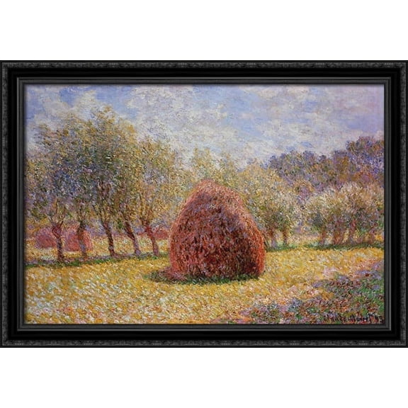 Haystacks at Giverny 40x28 Large Black Ornate Wood Framed Canvas Art by Claude Monet