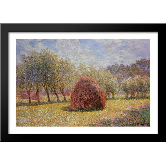 Haystacks at Giverny 40x28 Large Black Wood Framed Print Art by Claude Monet