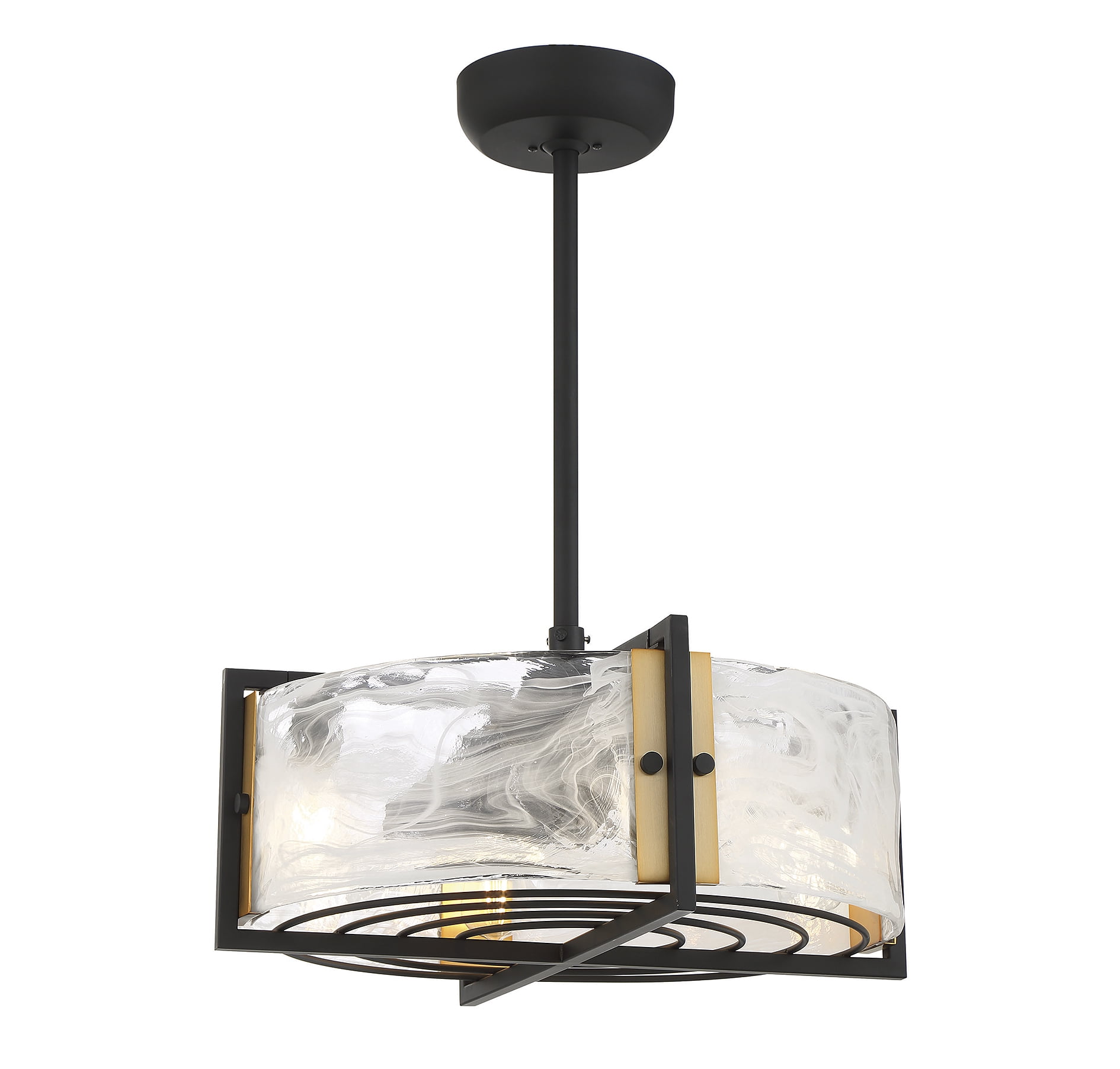 Matte Black and Warm Brass 4-Light Chandelier Fan with Remote
