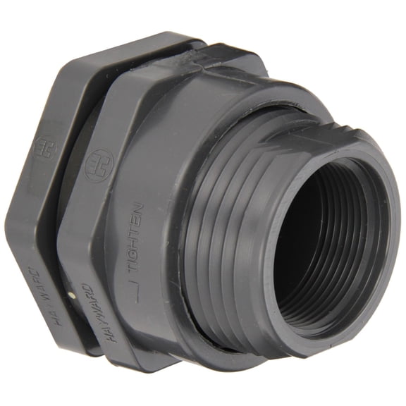Hayward BFAS1010TES Series BFAS Short Pattern Bulkhead Fitting, Threaded x Threaded End, PVC with EPDM Seals, 1" Size