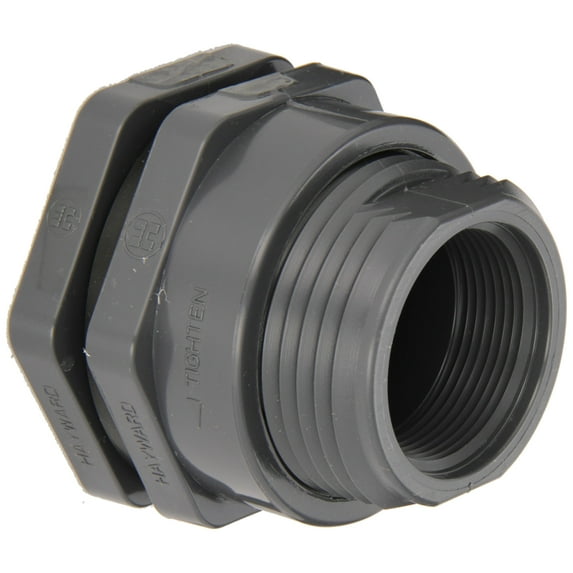 Hayward BFAS1015TFS Series BFAS Short Pattern Bulkhead Fitting, Threaded x Threaded End, PVC with FPM Seals, 1-1/2" Size CA3