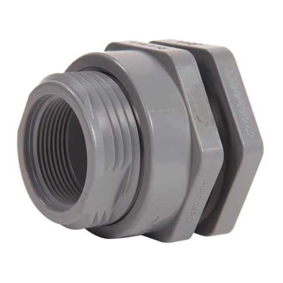 Bulkhead Fitting, 1-1/2", CPVC/EPDM, Socket x FPT