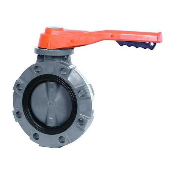 Hayward Flow Control Butterfly Valve, 6", PVC/EPDM, Lever Handle BYV11060A0EL000