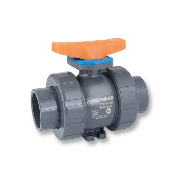 Hayward Flow Control TBH1200ASTE0000 Series TBH True Union Ball Valve, Socket/Threaded End, PVC with EPDM Seals, 2" Size CA3
