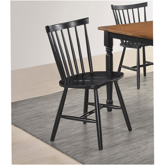 Hayward Modern Farmhouse Black Wood Dining Chairs, Set of 2, Spindle Back Side Chairs for Kitchen and Dining Room