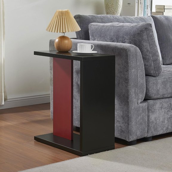 Hayward Side Table for Couch, Snack and Laptop Modern Accent Table, Black/Red