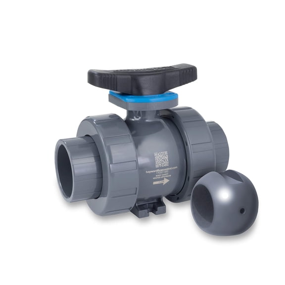 Hayward TBH1125ASTV0Z00 Series TBH "Z-Ball" True Union Ball Valve, Socket/Threaded End, PVC with FPM Seals, 1-1/4" Size CA3