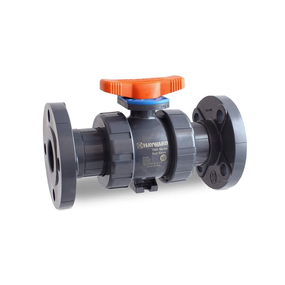 Hayward TBH1150A0FE0000 Series TBH True Union Ball Valve, Flanged End, PVC with EPDM Seals, 1-1/2" Size CA2