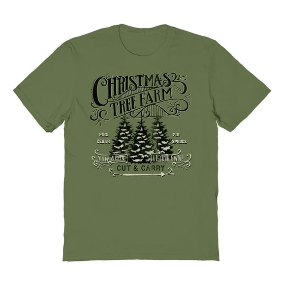 Haywood & Main Christmas Tree Farm Graphic Military Green Men's Cotton T-Shirt