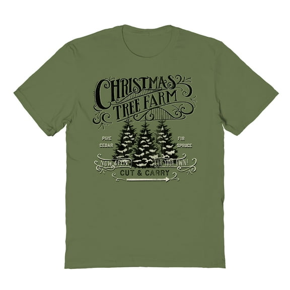 Haywood & Main Christmas Tree Farm Graphic Military Green Men's Cotton T-Shirt