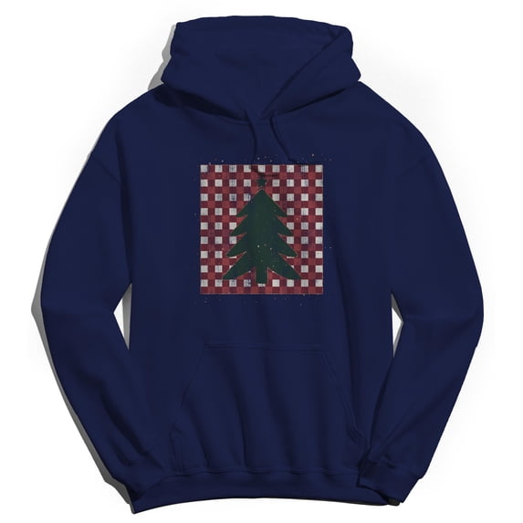 Haywood & Main Christmas Tree Graphic Navy Men's Cotton Pullover Hoodie