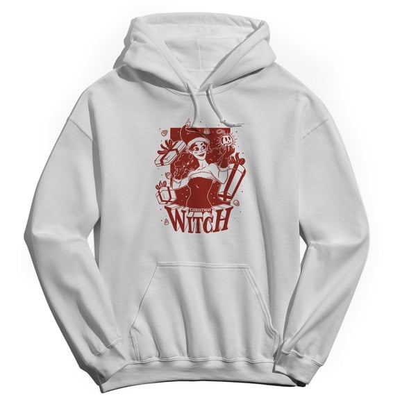 Haywood & Main Christmas Witch Graphic White Men's Cotton Pullover Hoodie