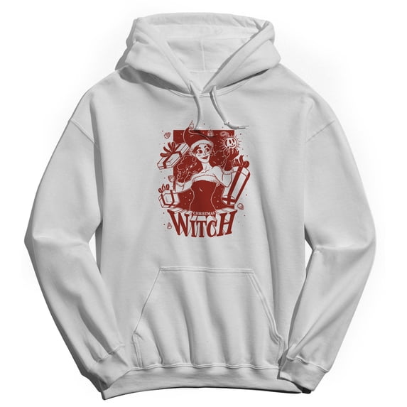Haywood & Main Christmas Witch Graphic White Men's Cotton Pullover Hoodie