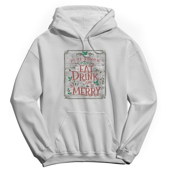 Haywood & Main Eat Drink Be Merry Graphic White Men's Cotton Pullover Hoodie