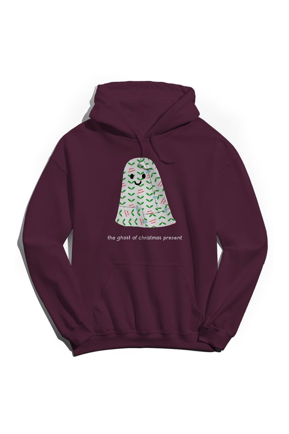 Ghost Of Christmas Present Graphic Maroon Men's Cotton Pullover Hoodie