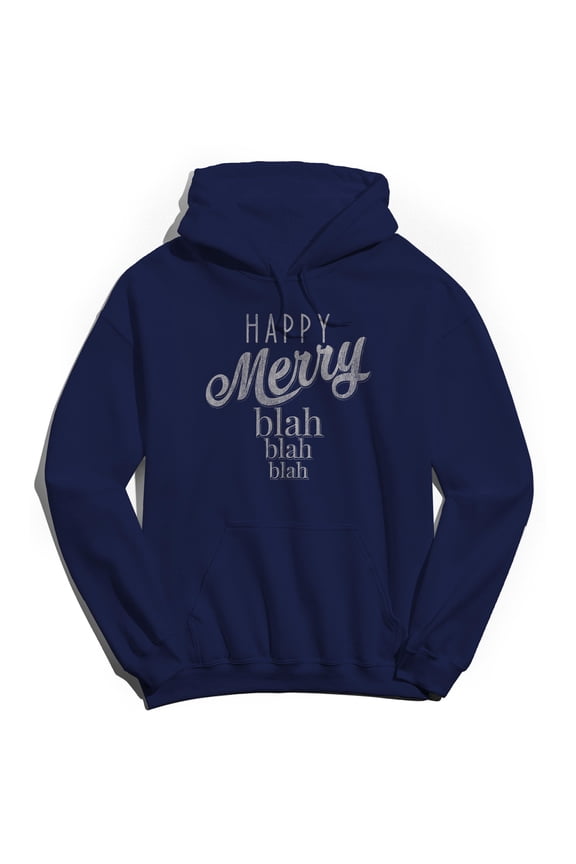 Happy Merry Blah Graphic Navy Men's Cotton Pullover Hoodie