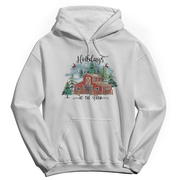Haywood & Main Hoildays At The Farm Graphic White Men's Cotton Pullover Hoodie