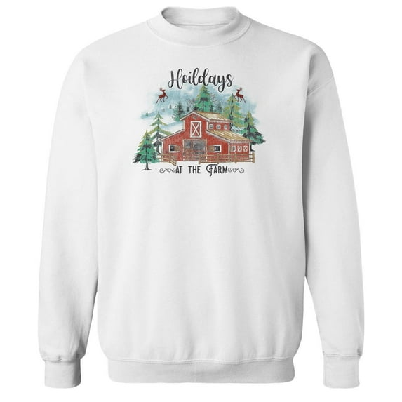 Haywood & Main Hoildays At The Farm Graphic White Men's Cotton Pullover Sweatshirt