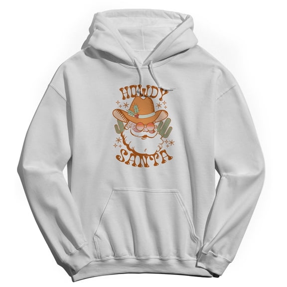 Haywood & Main Howdy Santa Graphic White Men's Cotton Pullover Hoodie