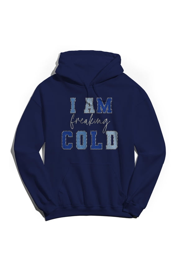 I Am Freaking Cold 1 Graphic Navy Men's Cotton Pullover Hoodie
